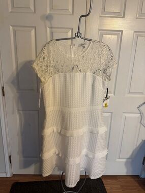 Kenzie White Lace Yoke Textured Fit & Flare Mini Dress